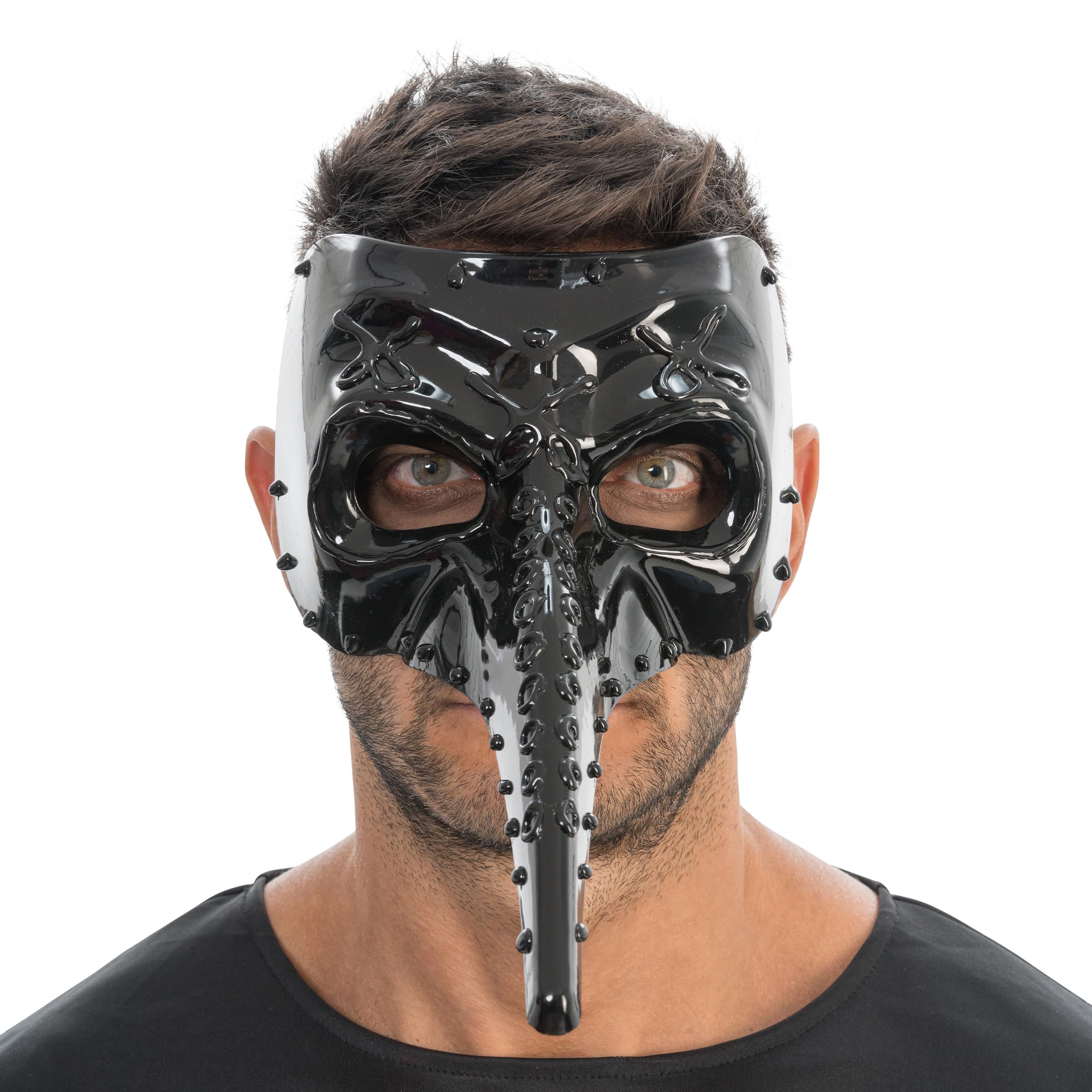 Chaks - Plague Mask Doctor in Black, Beak Mask, Medieval, Horror Costume Accessories for Halloween and Carnival