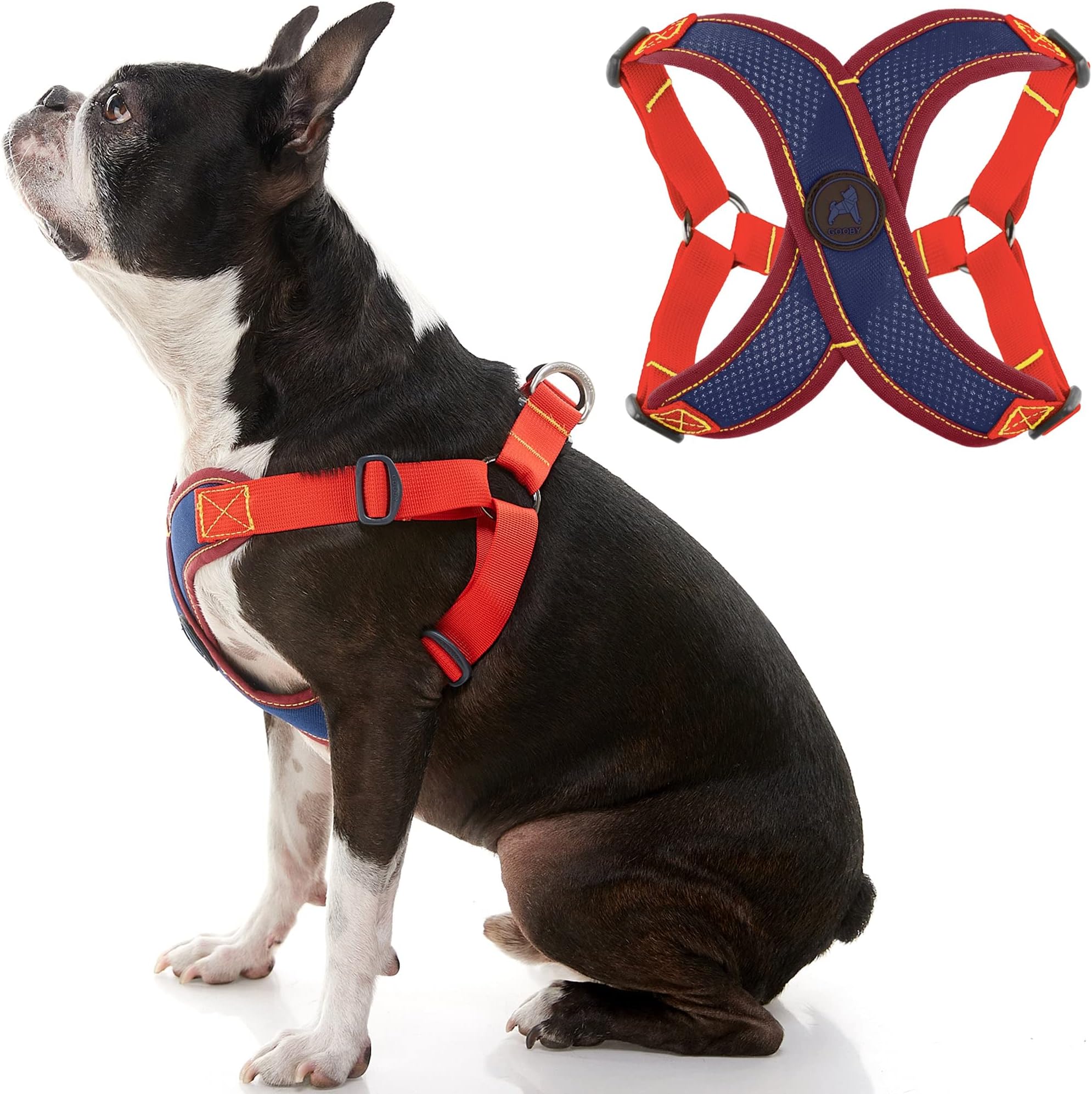 Gooby Comfort X Step in Harness V2 - Medium, Navy(Red) - No Pull Small Dog Harness with Patented Adjusting Choke-Free X Frame - Perfect on The Go Dog Harness for Medium Dogs No Pull and Small Dogs