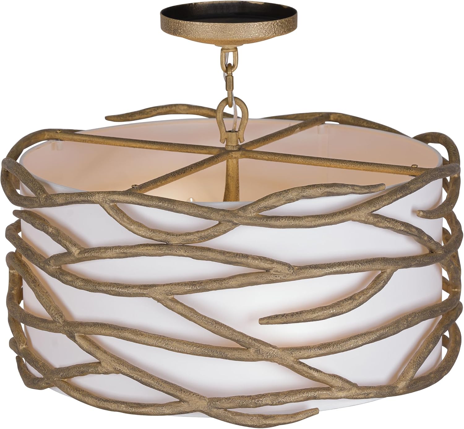 Minka Lavery 3715-788 Branch Reality Fabric Shade Semi Flush Ceiling Light, 4-Light 240 Total Watts, 12" H x 20" W, Textured Ashen Gold