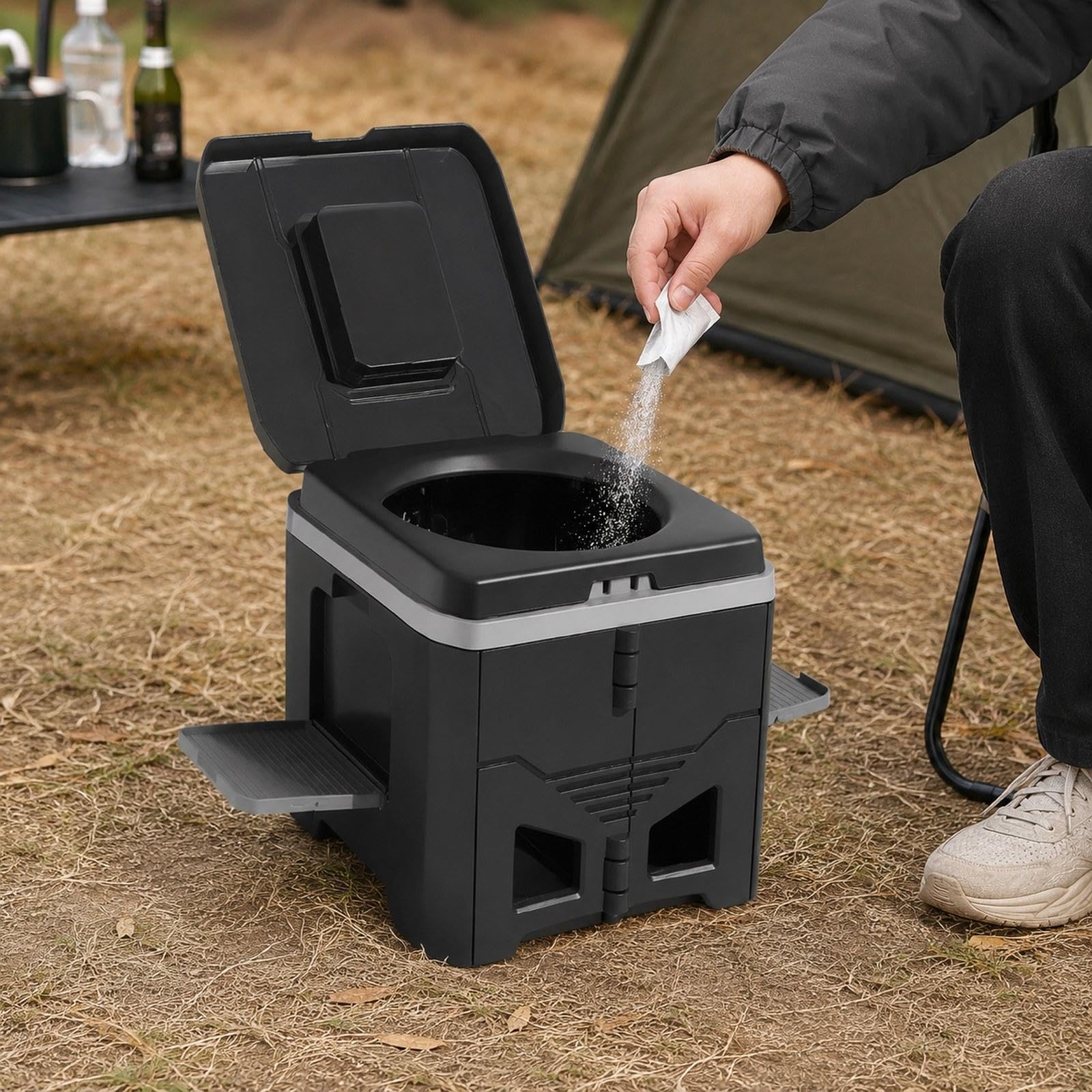 Inodoro Portátil Plegable para Adultos Niños Taburete Sanitario de Viaje Compacto Asiento Ergonómico de Material PP Fácil Limpieza Adecuado para