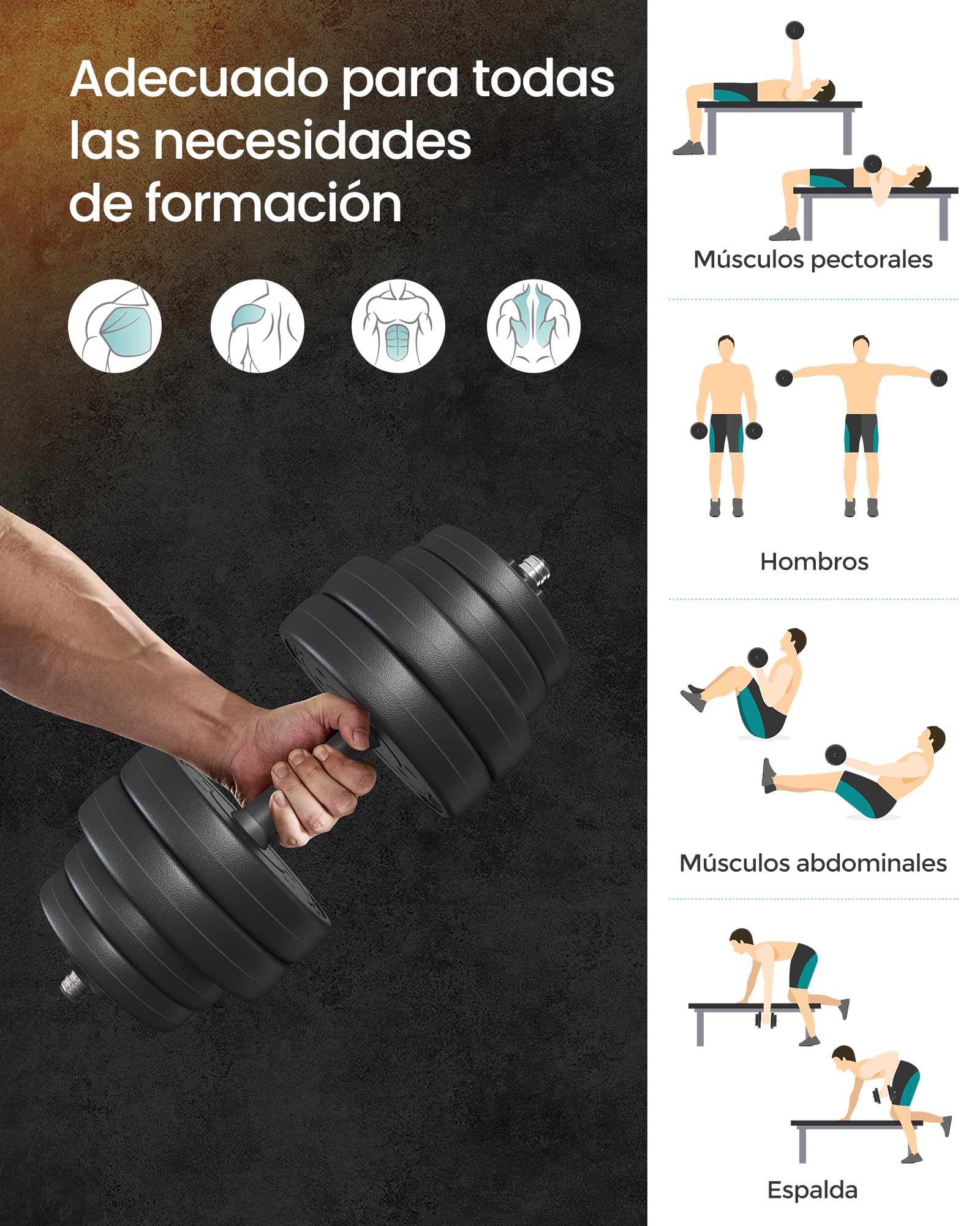 SONGMICS Mancuernas 2 en 1, Juego de Barra Corta, con Tubo de Conexión de Acero, Entrenamiento, Fitness, Levantamiento de Pesas para Casa, Gimnasio