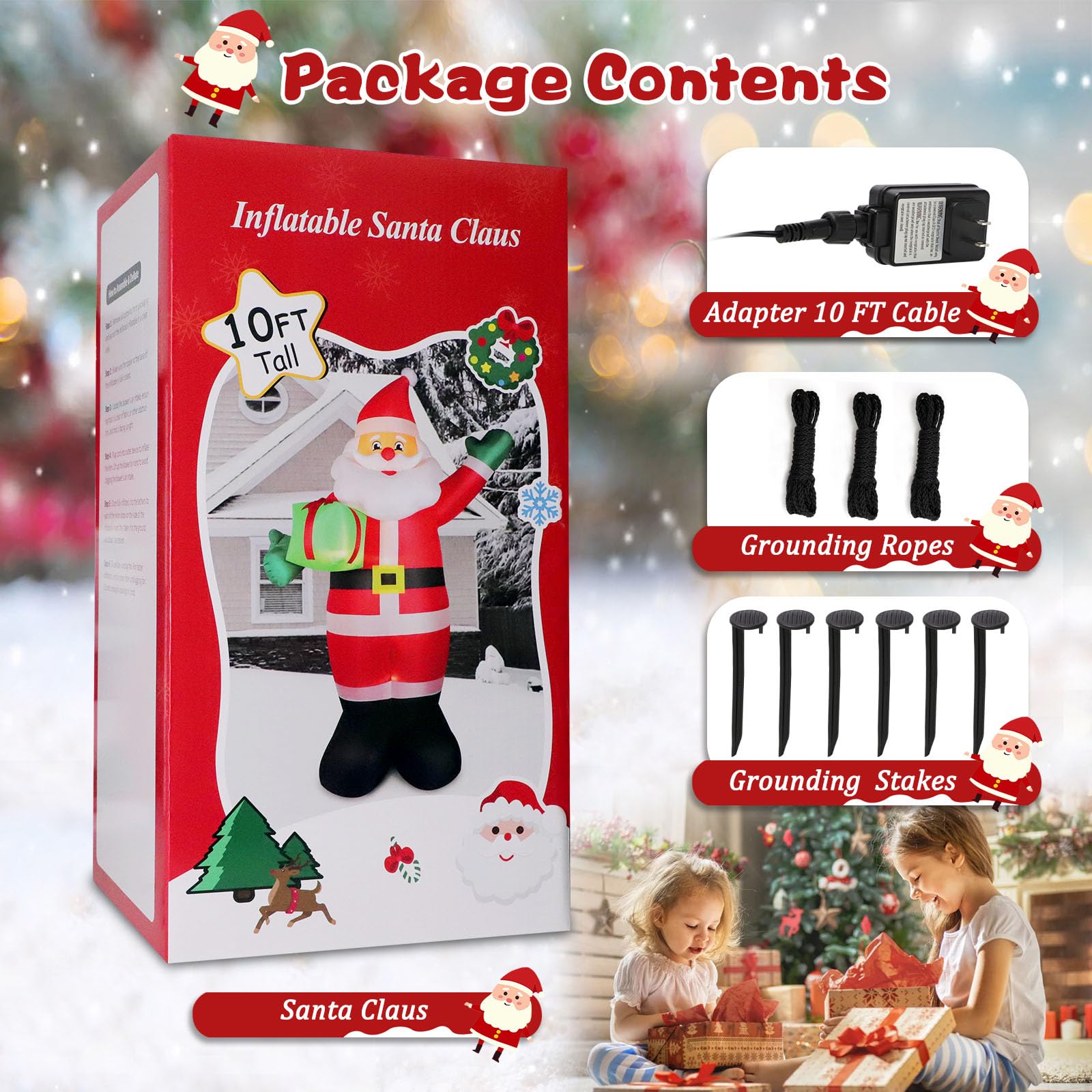 Omdekor Bonhomme de Neige Gonflable 300 cm avec Gants Verts, décoration Gonflable de Noël avec LED, IP44, Deco Noel Gonflable pour Jardin Avant, avec Sacs de Sable