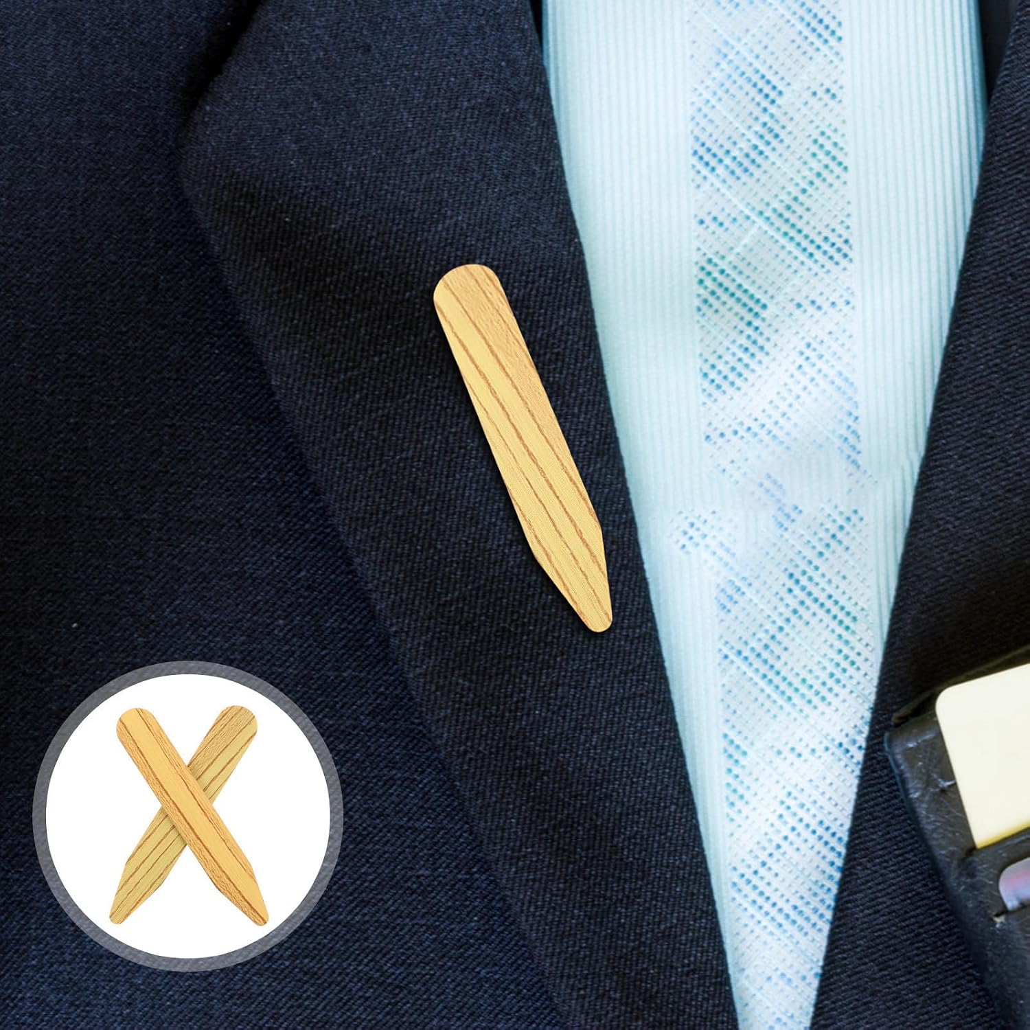 Kisangel 1 Pair Wood Dress Shirt Collar Stays for Men Reliable Collar Support and Prevents Deforming and Sagging for Casual and Formal Occasions