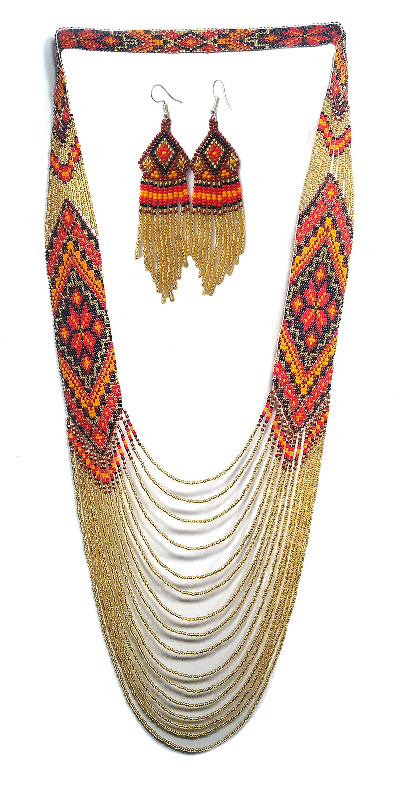 CraftsCrowdWomen's Bohemian Gypsy Non Precious Metal Alloy Crystal Tribal Onyx, Pearl, Oxidized Native American Style Ukrainian Layered Beads Vintage Necklace