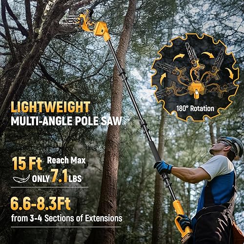 Miniatura 5 de Takuoo Sierra de Poste Eléctrica 2-EN-1 de 8 Pulgadas, Mini Motosierra Inalámbrica con Poste de Extensión, Sierra de Poste con Batería de 21V