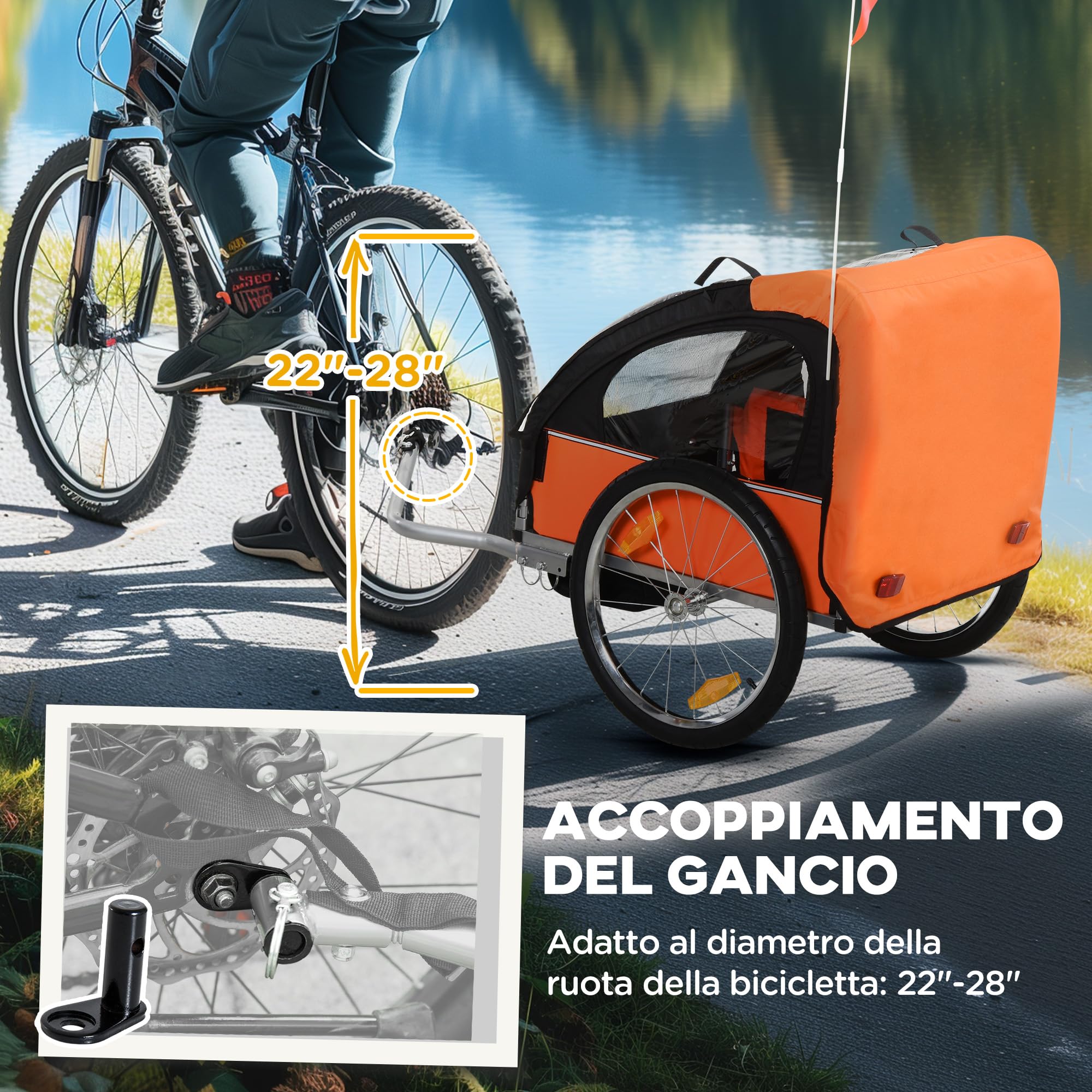 Homcom Rimorchio Bici Bambini 2 Posti con Cinture di Sicurezza Telaio Acciaio Copertura Tessuto Oxford