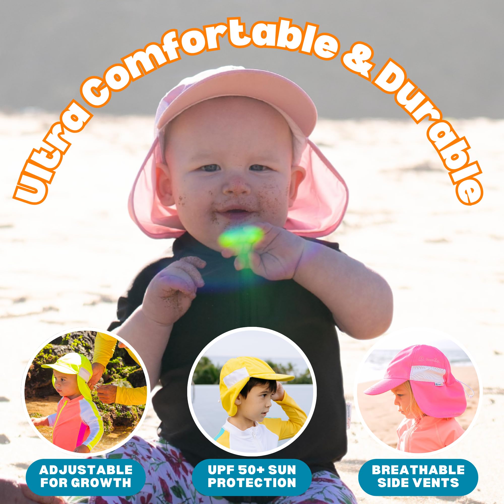 SwimZip Sombrero de sol con solapa para el cuello, protección UPF 50+ para bebés, niños pequeños y niños