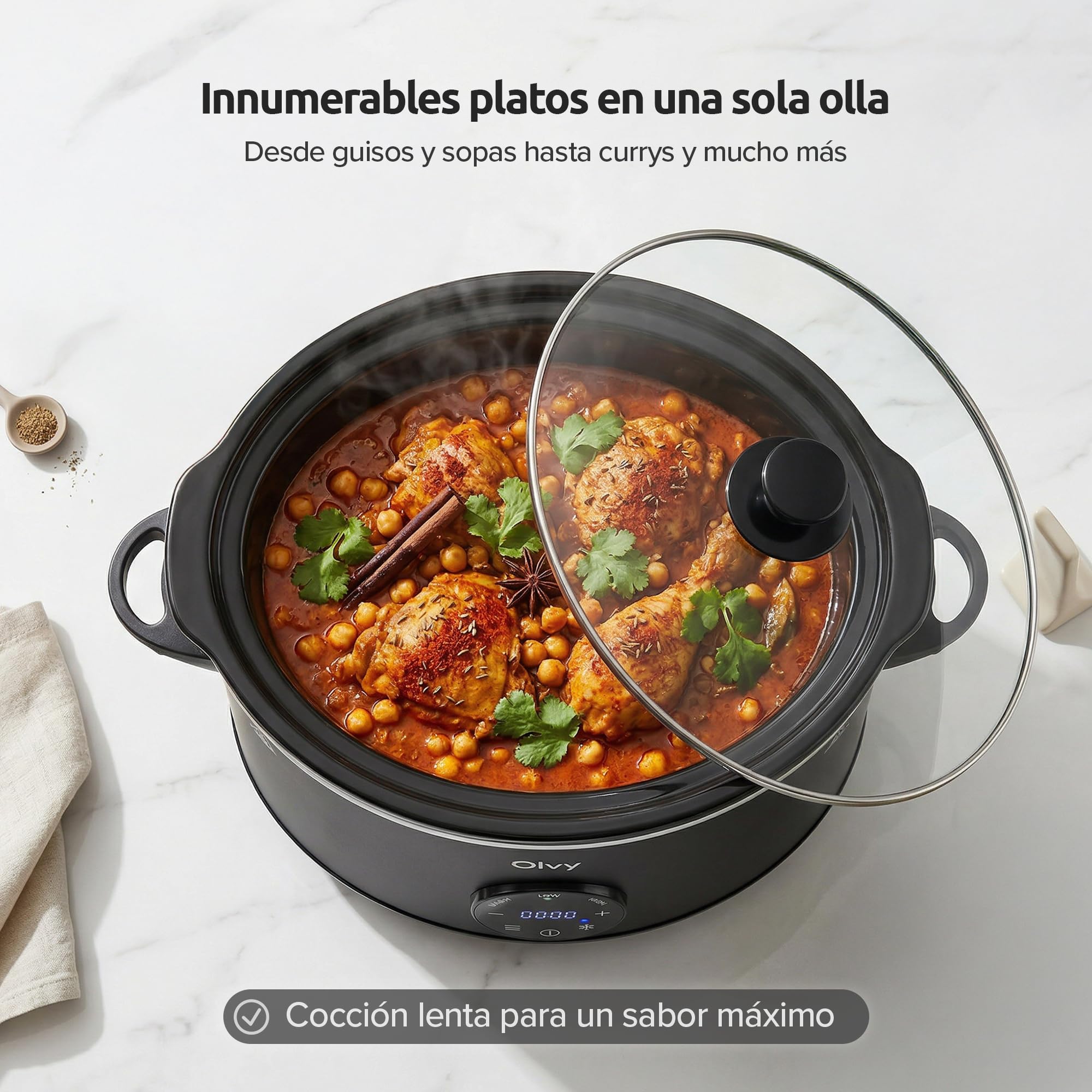 Olvy Slow Cooker 6L Digital Cocina Lenta Temporizador 24H 3 Niveles