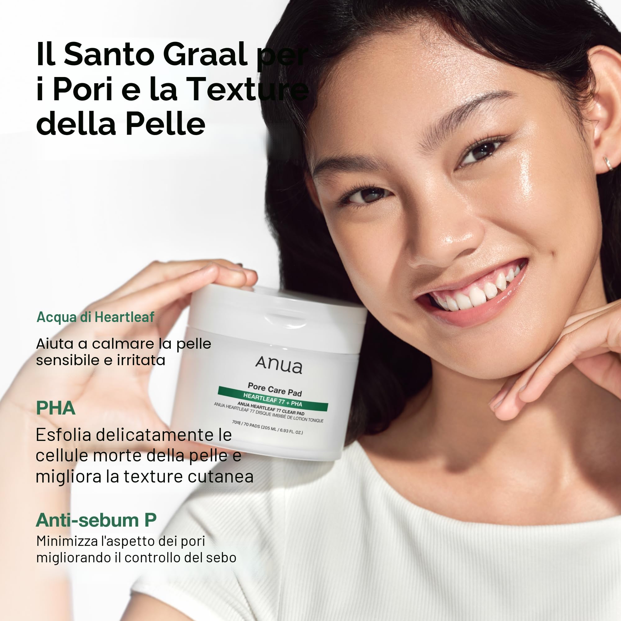 Anua Heartleaf 77 Toner Pads - Dischetti viso lenitivi ed esfolianti delicati con PHA, Heartleaf 77% e Centella, purifica pori e idrata pelle sensibile, non comedogenico, korean skincare (70 pads)