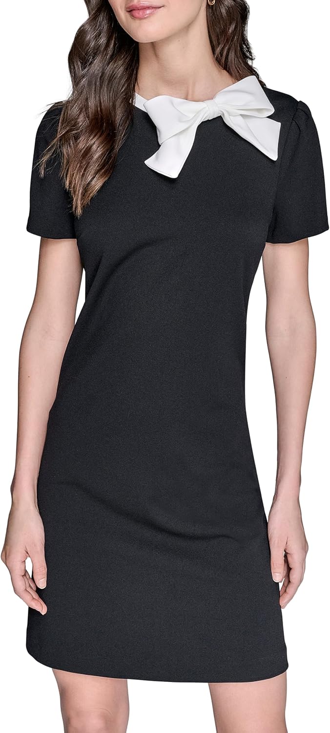 Karl Lagerfeld Womens A-line Crew Neck Scuba Crepe Dress
