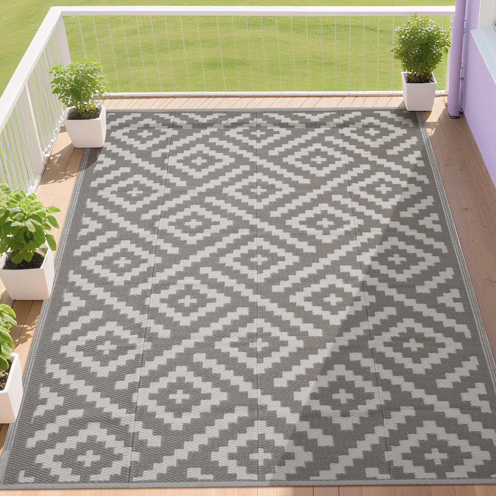 RURALITY Outdoor Rugs 5x8 Feet for Patios Clearance,Plastic Straw Waterproof Mats for Backyard,Porch,Deck,Balcony,Coffee&Beige