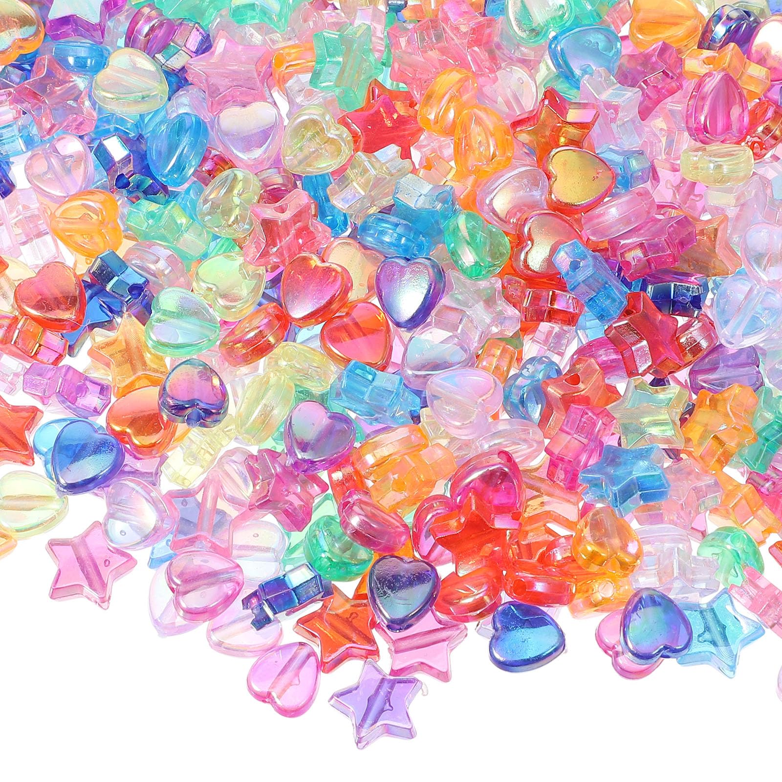 Grevosea 600 Pcs Acrylic Beads for Jewelry Making, Heart Star Shape Iridescent Bead Charms Cute Friendship Bracelet Beads for DIY Necklace Bracelet Earrings Keychain Craft Making (Multicolor)