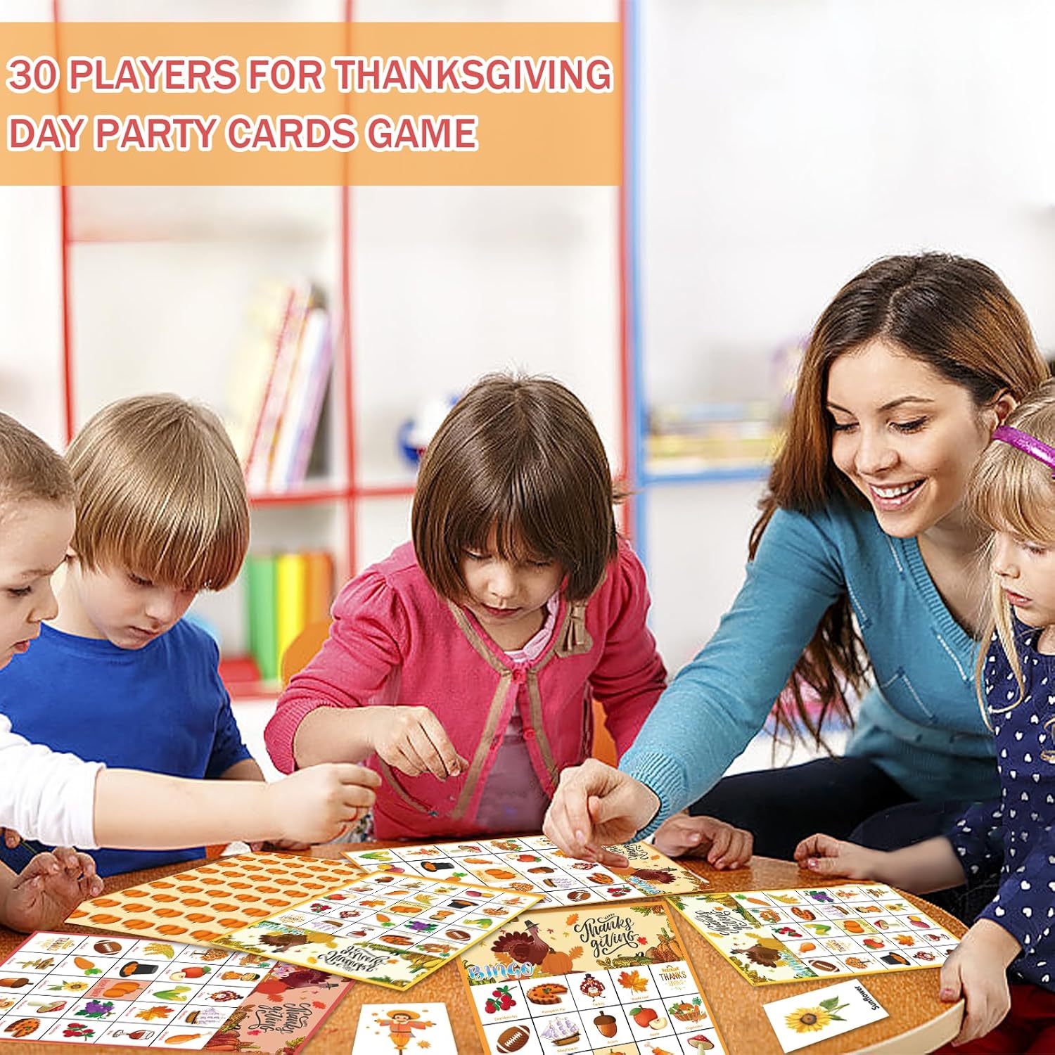 VESPRO 46PCS Thanksgiving Bingo Game Cards for 30 Players Thanksgiving Day Party Games Fall Bingo for Kids Party Classroom Activities, 1.7