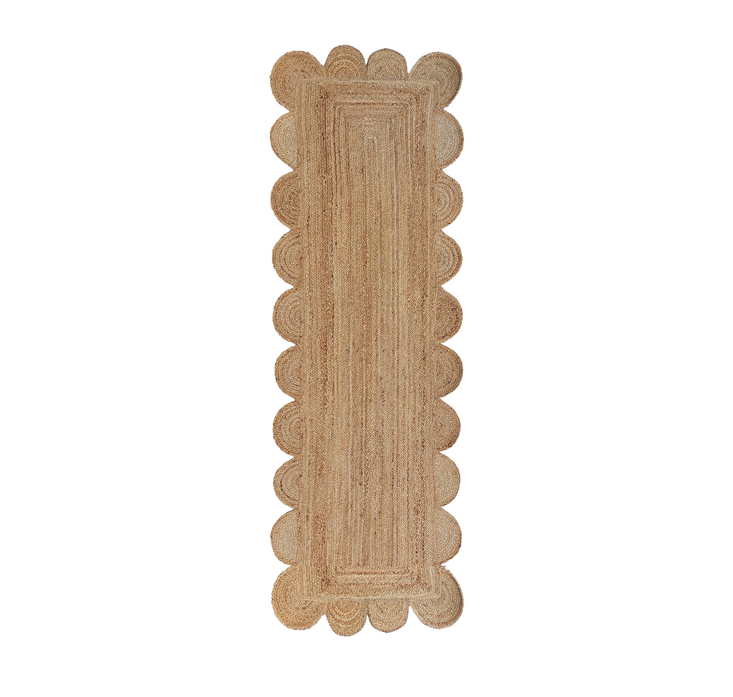 Gautam International Scalloped Natural Jute Area Rug, Natural Color (2'6"X12')