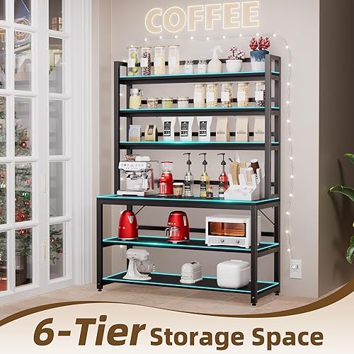 Miniatura 2 de Aquzee Estantes para panaderos de 6 niveles para cocinas, soporte de almacenamiento de cocina con gabinete, organizador independiente negro con