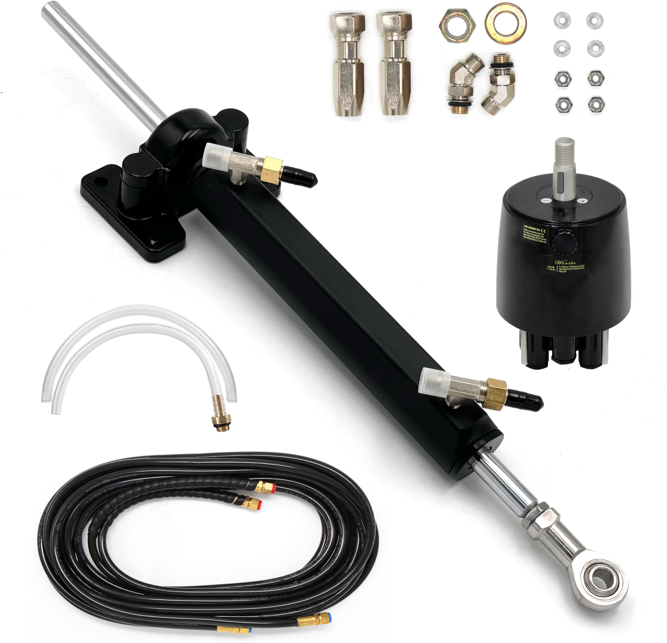 Inboard Hydraulic Steering Kit,Side Mounted Boat Steering System with Cylinder,Pump and Hose for Inboard Vessels Sizes Up to 36FT (WQWJ)