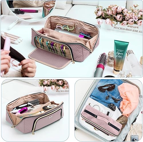 Miniatura 6 de ELCUPA Bolsa de viaje grande para herramientas para el cabello con alfombrilla de hierro, organizador de herramientas de pelo 2 en 1 para cepillo de