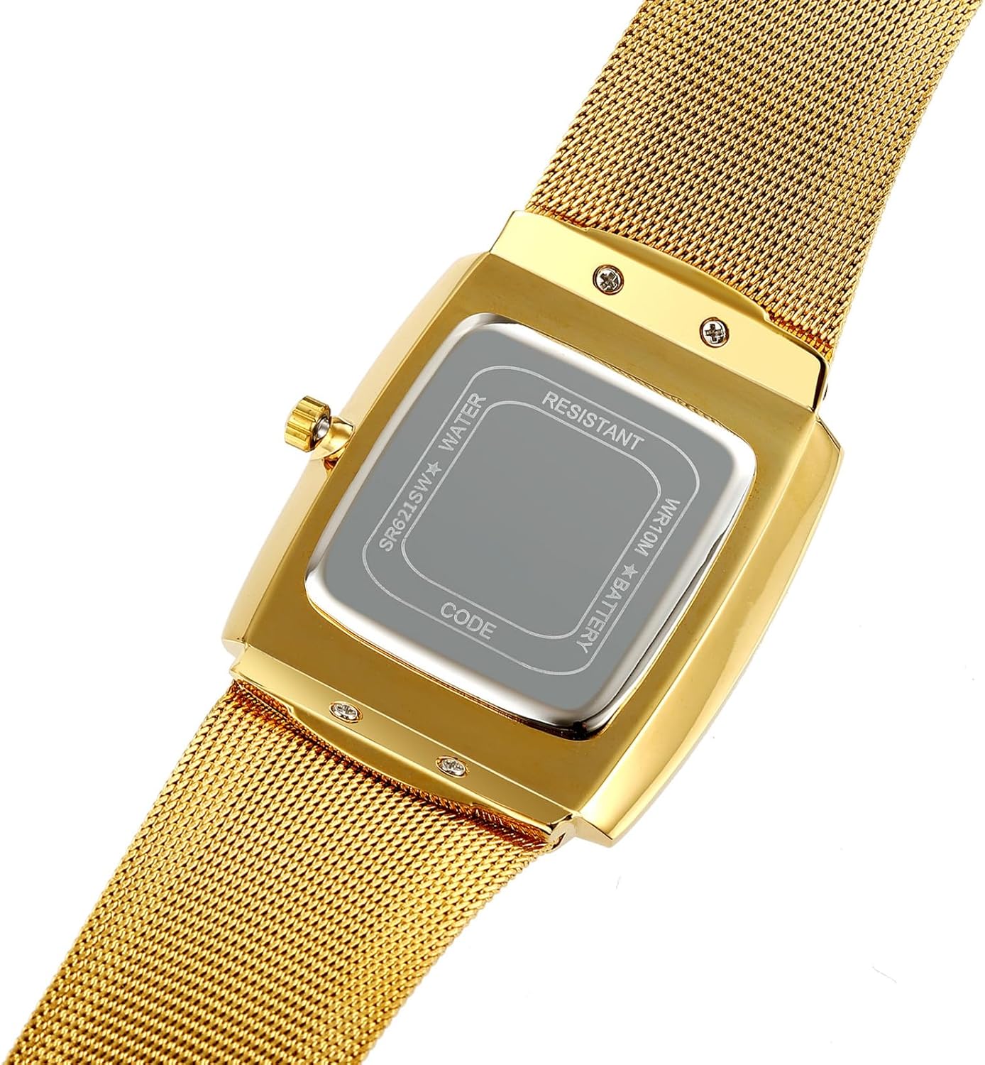 Gosasa Men's Business Square Watch Thin Case Fashion Watch for Men Mesh Band Luxury Mens Watch Date Waterproof Quartz Wristwatch for Men
