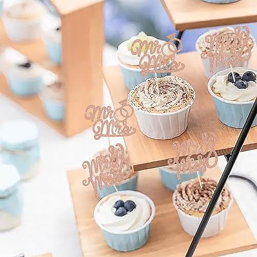 Miniatura 7 de Rsstarxi Paquete de 36 adornos para cupcakes con purpurina de Mr & Mrs con anillo de diamantes, decoración para despedidas de soltera, bodas,