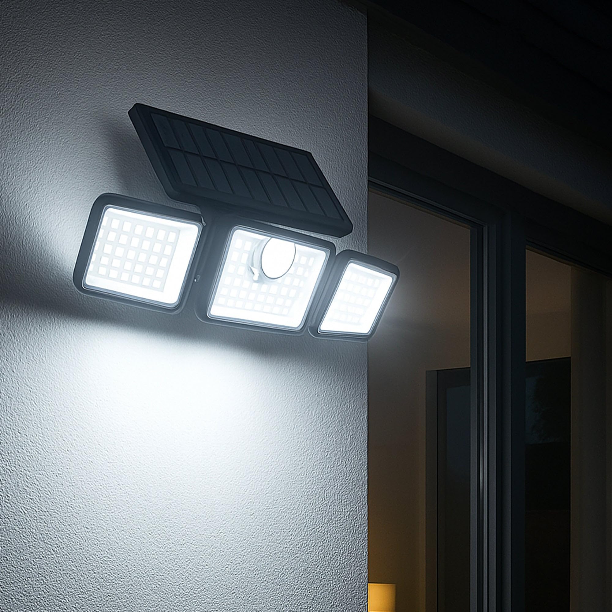 Lumisky Gleamax Solar-Spots, 3 Köpfe, schwarz, LED-Beleuchtung, leistungsstark, schwenkbar, mit Bewegungsmelder und Fernbedienung, ideal für Garten, Terrasse und Außenbereich, 2 Stück