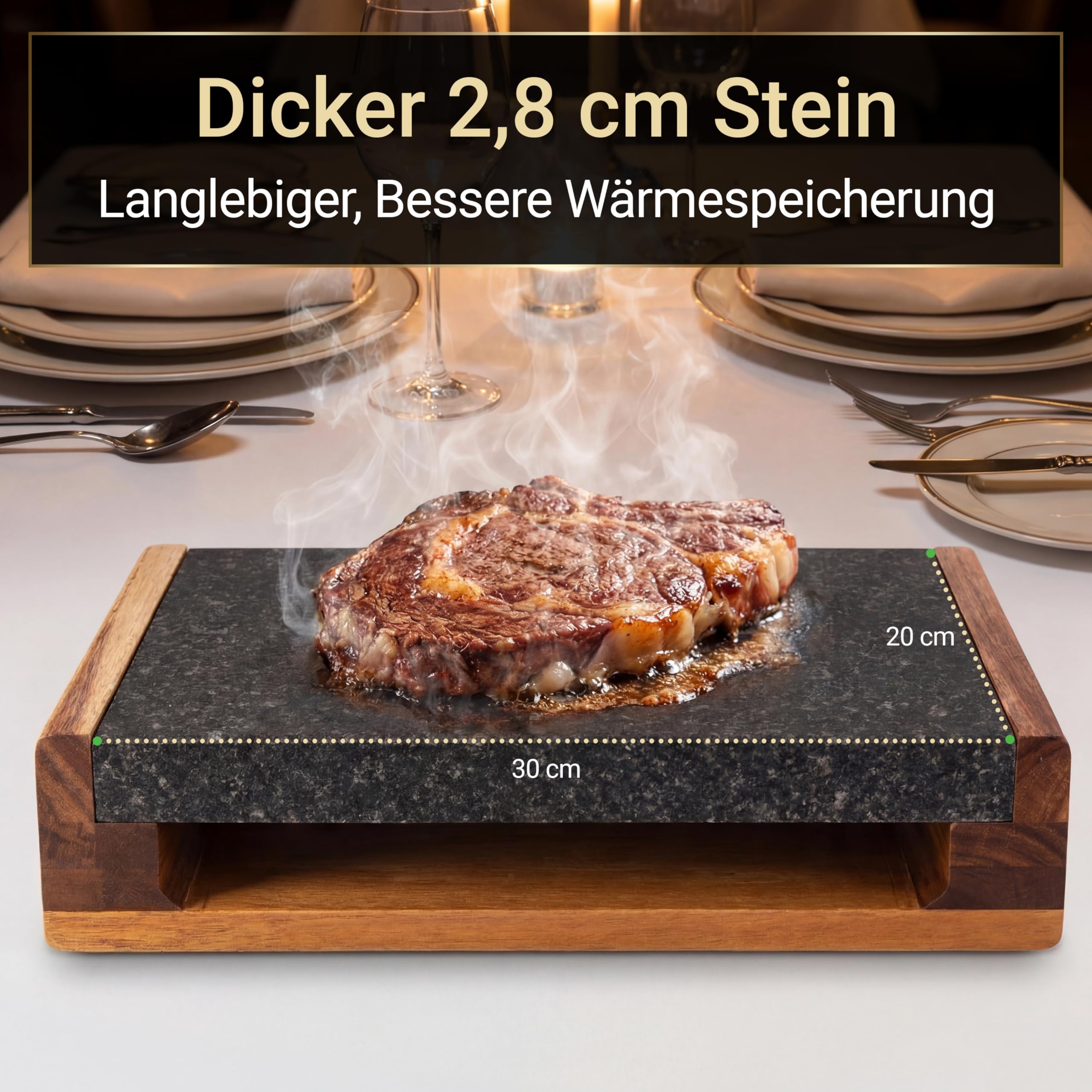 Nutrichef Heißer Stein, Lavastein, Steingrill- für Steak, BBQ & Fleischgrillen, Steak Platte- mit Edelstahlmessern, Steinplatte- Kocht & bewahrt Hitze und Geschmack, Beheiztes Steakbrett zum Servieren