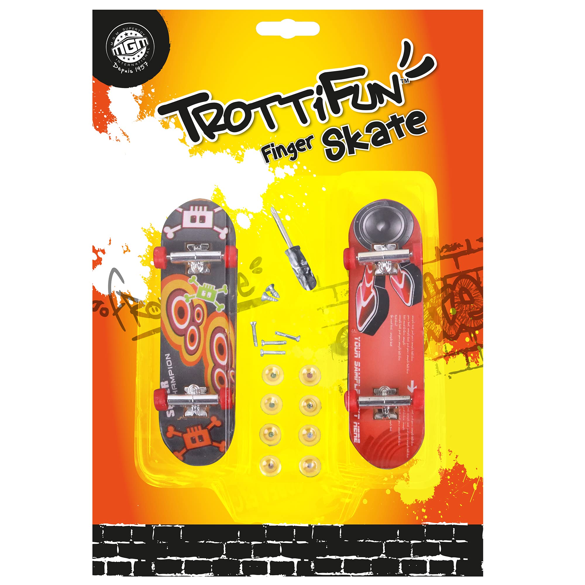 Finger Skates Trottifun - 2 Mini Skateboards à Doigts Avec Roues Et Vis De Rechange, Tournevis Inclus, à Partir De 3 Ans
