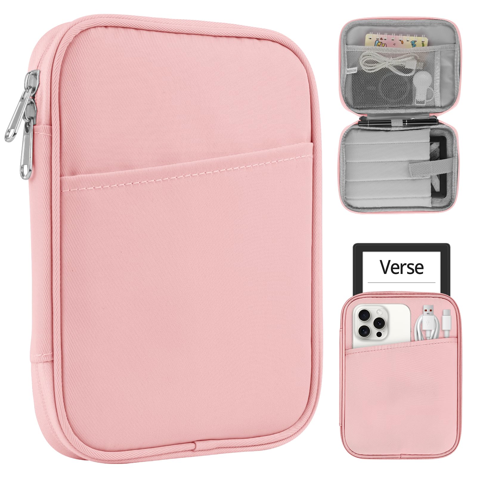 HoYiXi Universal Sleeve Bag for 6",6.8",7" Kindle Paperwhite/Colorsoft 2024-2012 Compatible with 6"-6.8" All-New Kindle/Kobo/Tolino/Sony,6" EReader with Anti-Drop Protective Cover,Pink