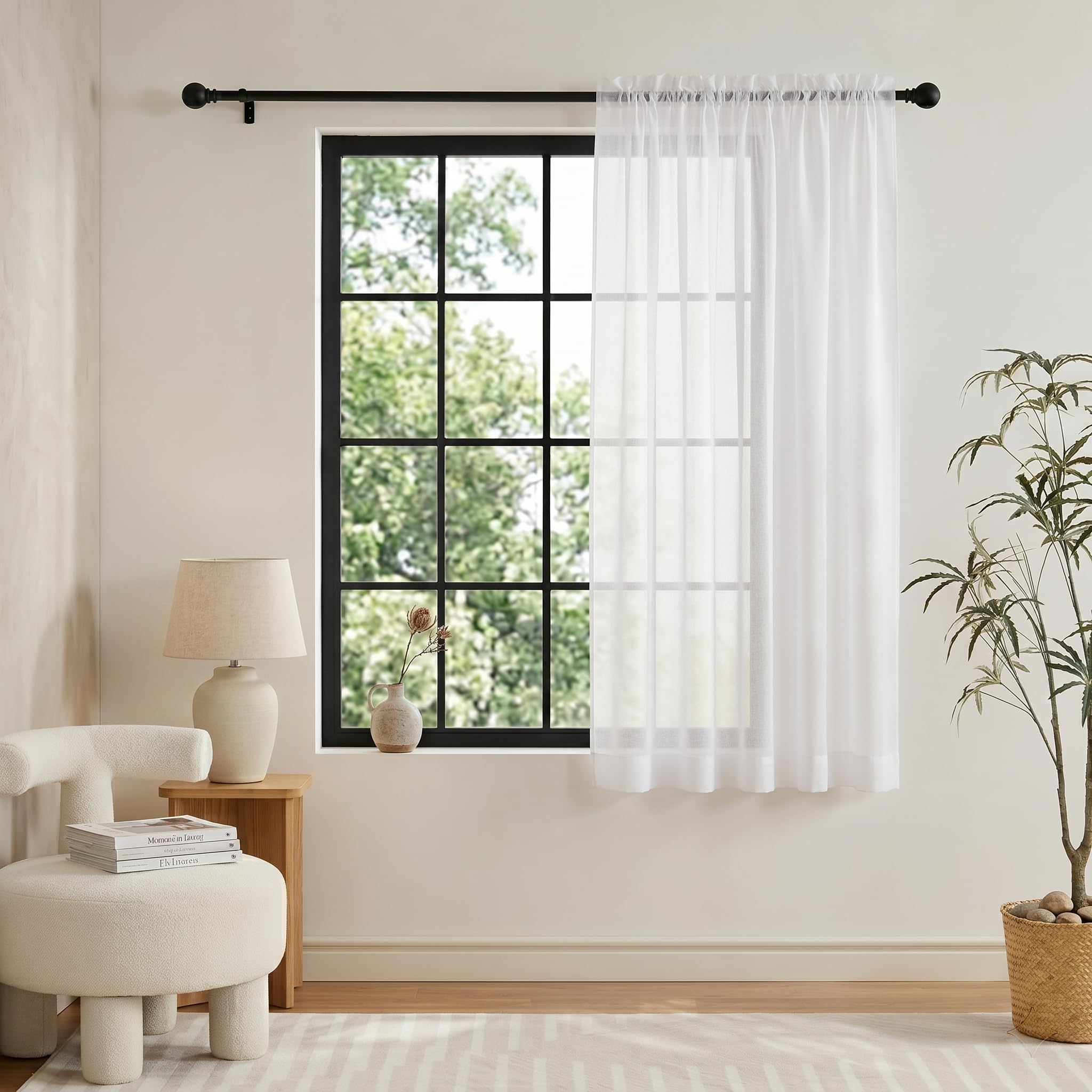 PONY DANCE White Net Curtains for Windows 45 Drop - Slot Top Voile Curtains, Light Filtering Sheer Panel for Living Room Kitchen, 60x45 Inches (152x114cm), 1 Panel โ image 1