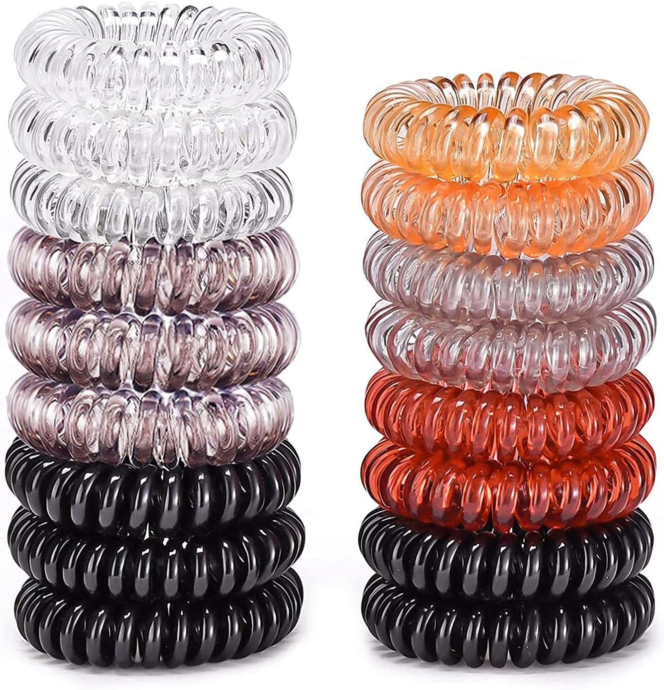 Hair Ties, 17 Pack Spiral Coils for Thick and Thin Hair - No Crease Ponytail Holders for Women and Children
