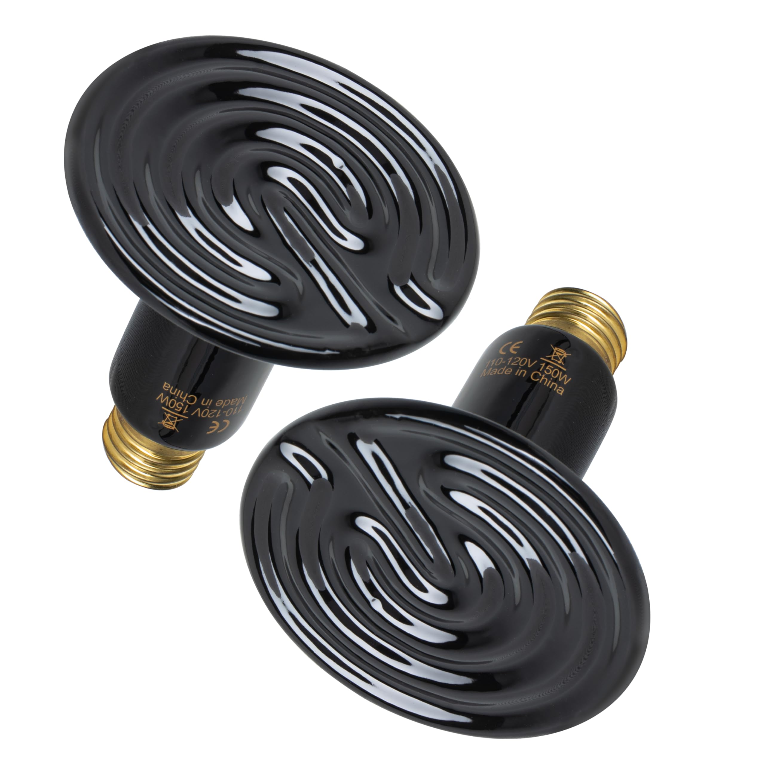 150W Reptile Heat Lamp Bulbs 2-Pack, Ceramic Heat Emitters for Bearded Dragon Gecko Lizard Turtle Snake, Night Basking Heat Lamp for Amphibian Chicken Pets E26