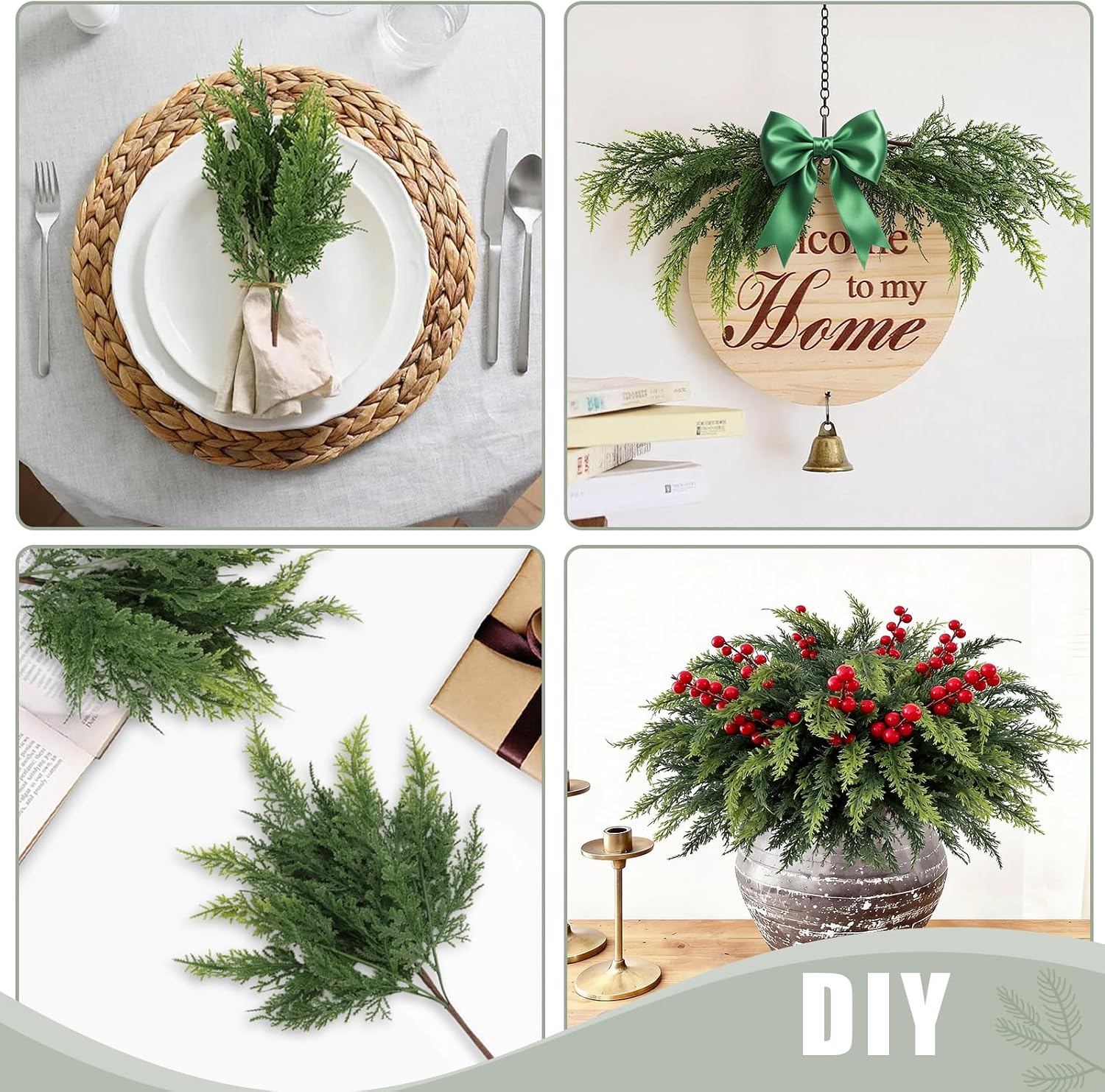 N&T NIETING Real Touch Christmas Cedar Stems,18 Inches Artificial Cedar Pine Branches Fake Greenery Plants Stem Pine Picks for Vase Filler DIY Garland Wreath Xmas Indoor Outdoor Decorations(12 Pcs)