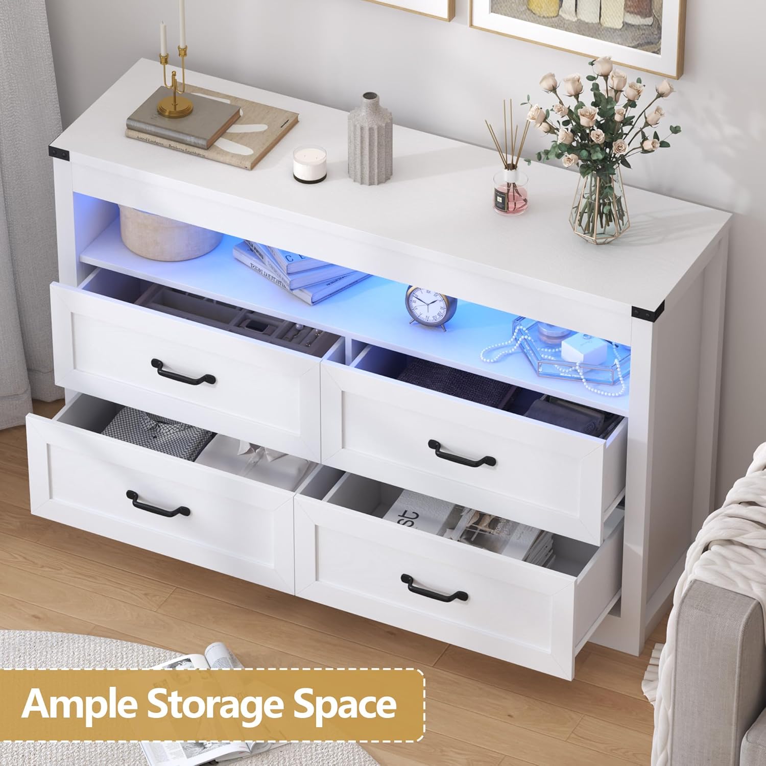 Dresser with Open Drawers showing storage