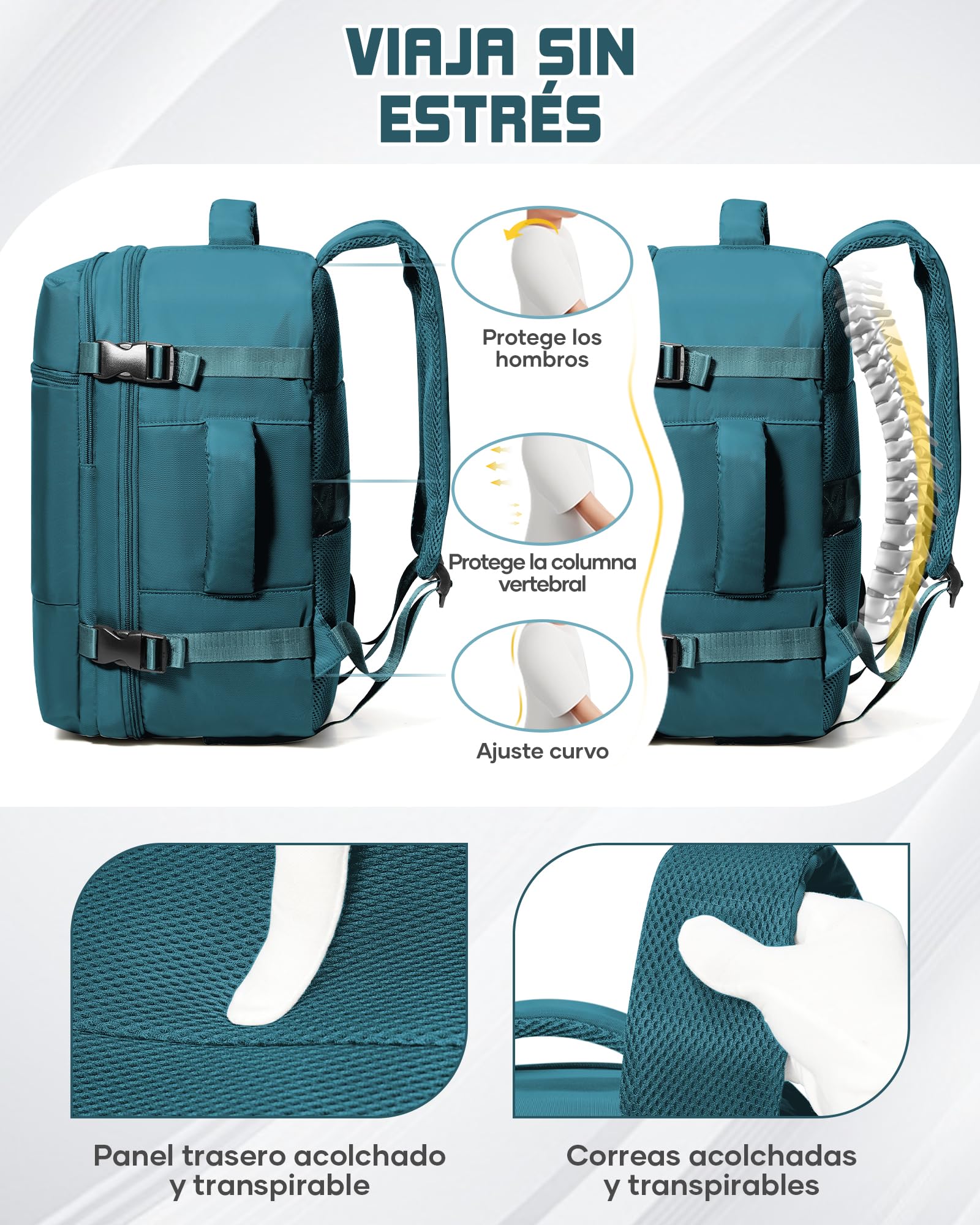 suradar Mochila Viaje Cabina Avion 40x30x20 para Ryanair, Wizz, Vueling Bolsa Viaje 40x30x20 Equipaje de Mano Mochila Portatil 15,6 Pulgadas Mochilas para Trabajo Colegio Hombre Mujer Azul Pavo Real