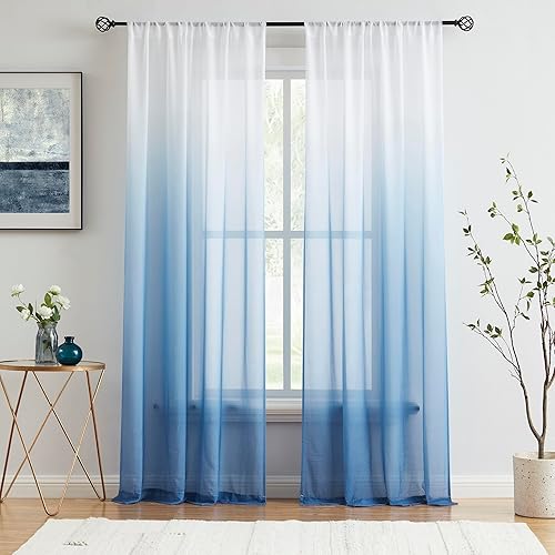 Miniatura 9 de Cortinas traslúcidas de gasa degradadas para sala de estar, bolsillo para barra, color gris degradado arrugado, tratamiento de ventana, privacidad