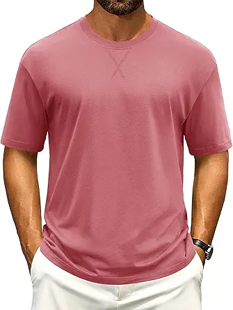 Cotrasen Men's T Shirts Cotton Drop Shoulder Short Sleeve Shirts for Men Casual Soft Comfort Loose Fit Mens Summer Tee Shirts