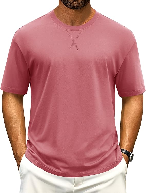Cotrasen Men's T Shirts Cotton Drop Shoulder Short Sleeve Shirts for Men Casual Soft Comfort Loose Fit Mens Summer Tee Shirts