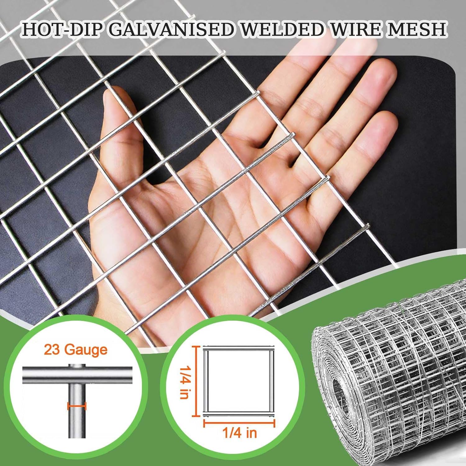 Galvanized Chicken Wire Fencing 1/4inch 23Ga - Durable Predator-Proof Mesh for Chicken Coop, Poultry Netting, Garden Use - 48" x100' Roll