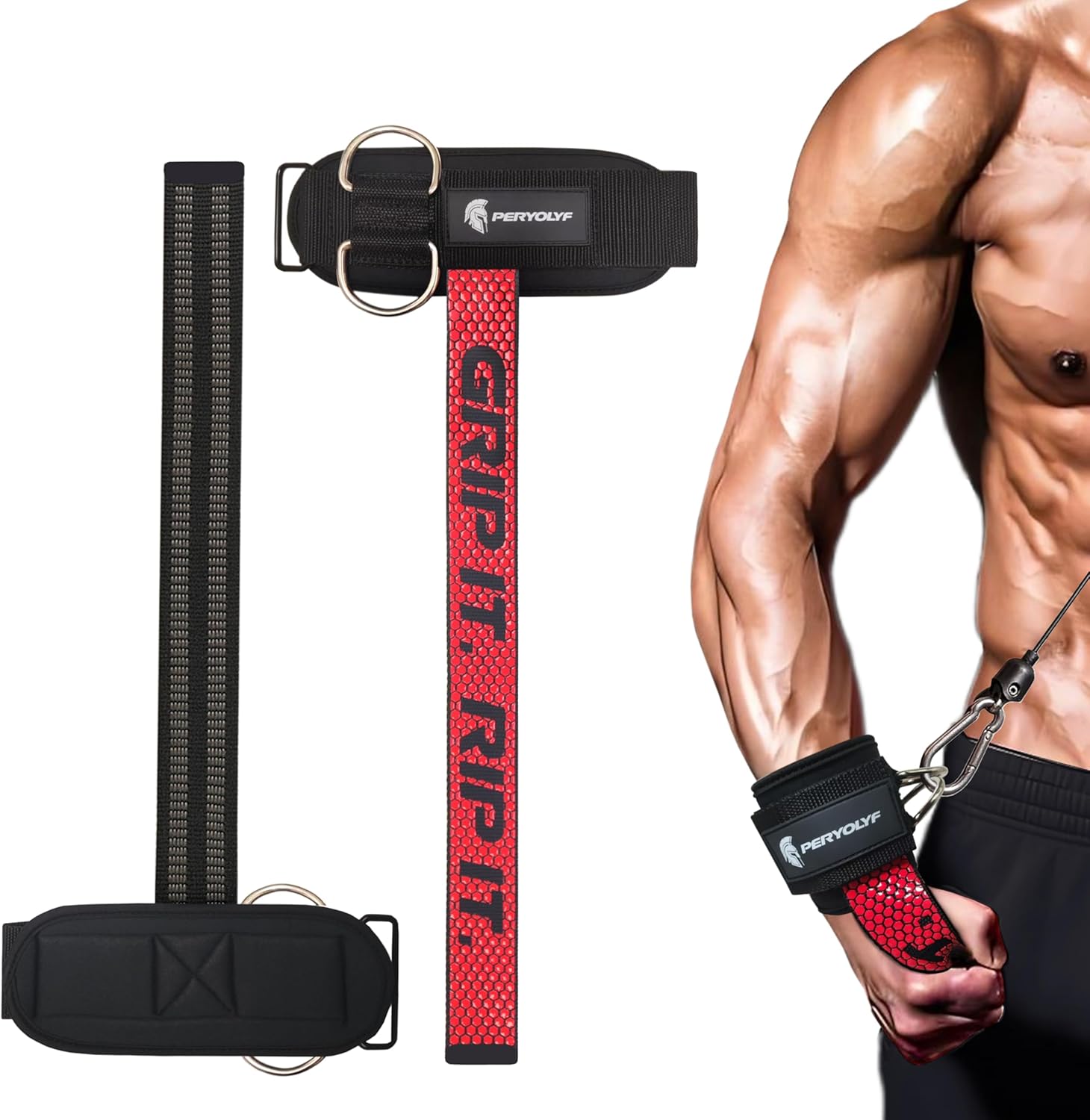 ​Double-Side Anti-Slip PERYOLYF Lifting Straps with D Ring – Adjustable Gym Straps for Deadlifts, Weightlifting & Cable Machine – Thick Wrist Support for Men & Women