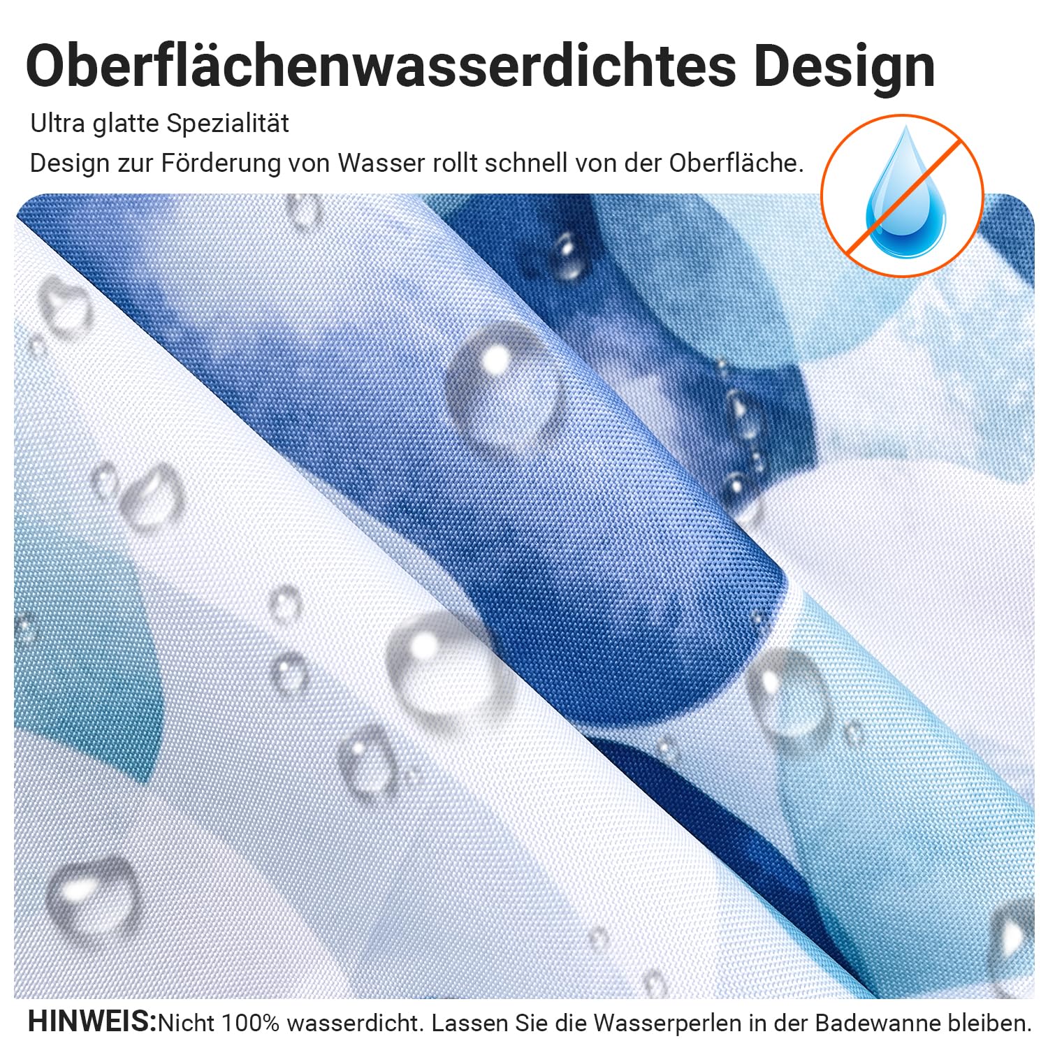 Lerores Shower Curtain, 280 x 200 cm, Blue Petals, Weighted Hem, Anti-Mould Textile, Water-Repellent - Image 2