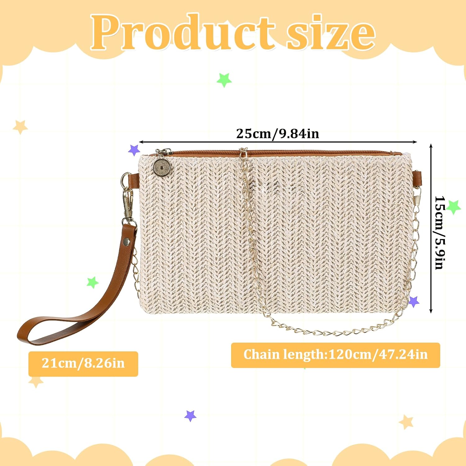 Hand-Woven Straw Pocketbooks, Womens Straw Clutch Bag, Bohemian Wristlet Bag, Straws Clutch Purse with Handle, Zipper Wristlet Wallets for Women Travel Work, Style 2