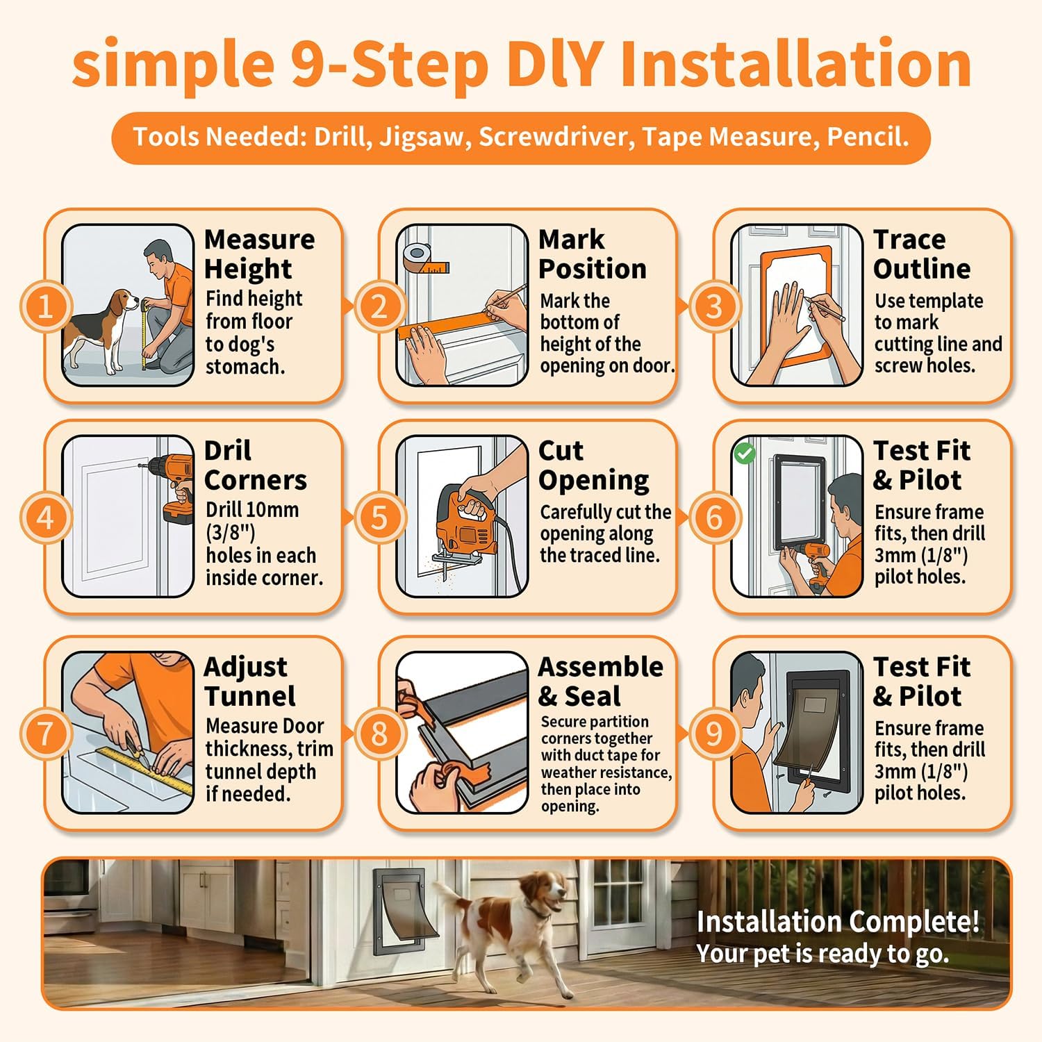 Dog Door for Large Dogs, X-Large Aluminum Frame Pet Door with 2-Way Lock, Easy Install on Interior Door/Screen/Wall, Weatherproof Magnetic Flap (X-Large, Black)