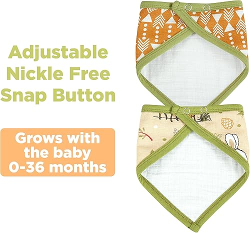 Miniatura 6 de DREAMS & DIMPLES Baberos de muselina para bebé con botón de presión ajustable, sin níquel, paquete de 4 baberos bandana para recién nacidos, niños