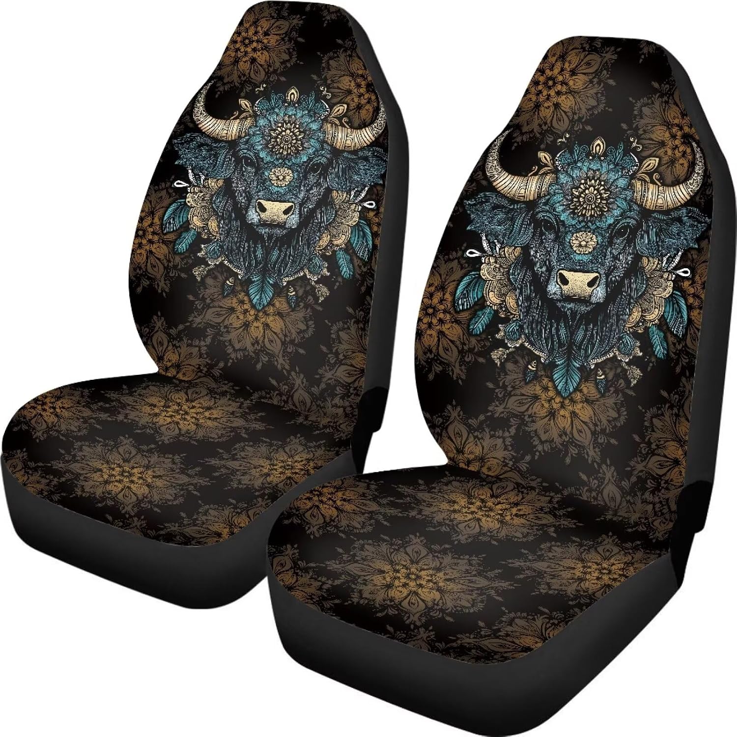 Aztec Tribal Cow Pattern Car Seat Cover, Breathable Universal Vehicle Drive Seat Protector, Waterproof Automotive High Back Seat Covers 2PCS fit Most SUV, Van, Truck, Sedan
