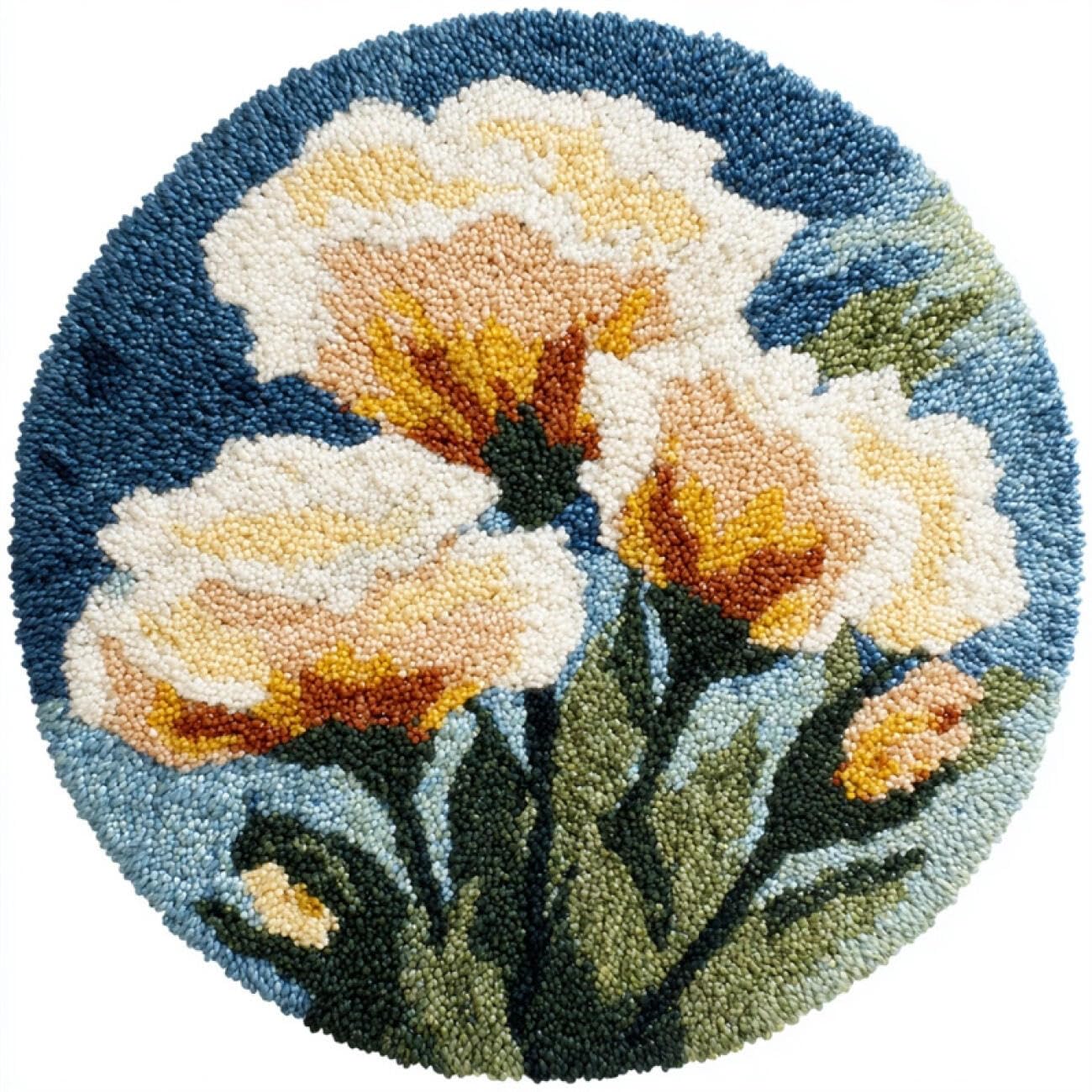 Kitquiver Latch Hook Kit Rug Fantasy Flowers 100x100cm