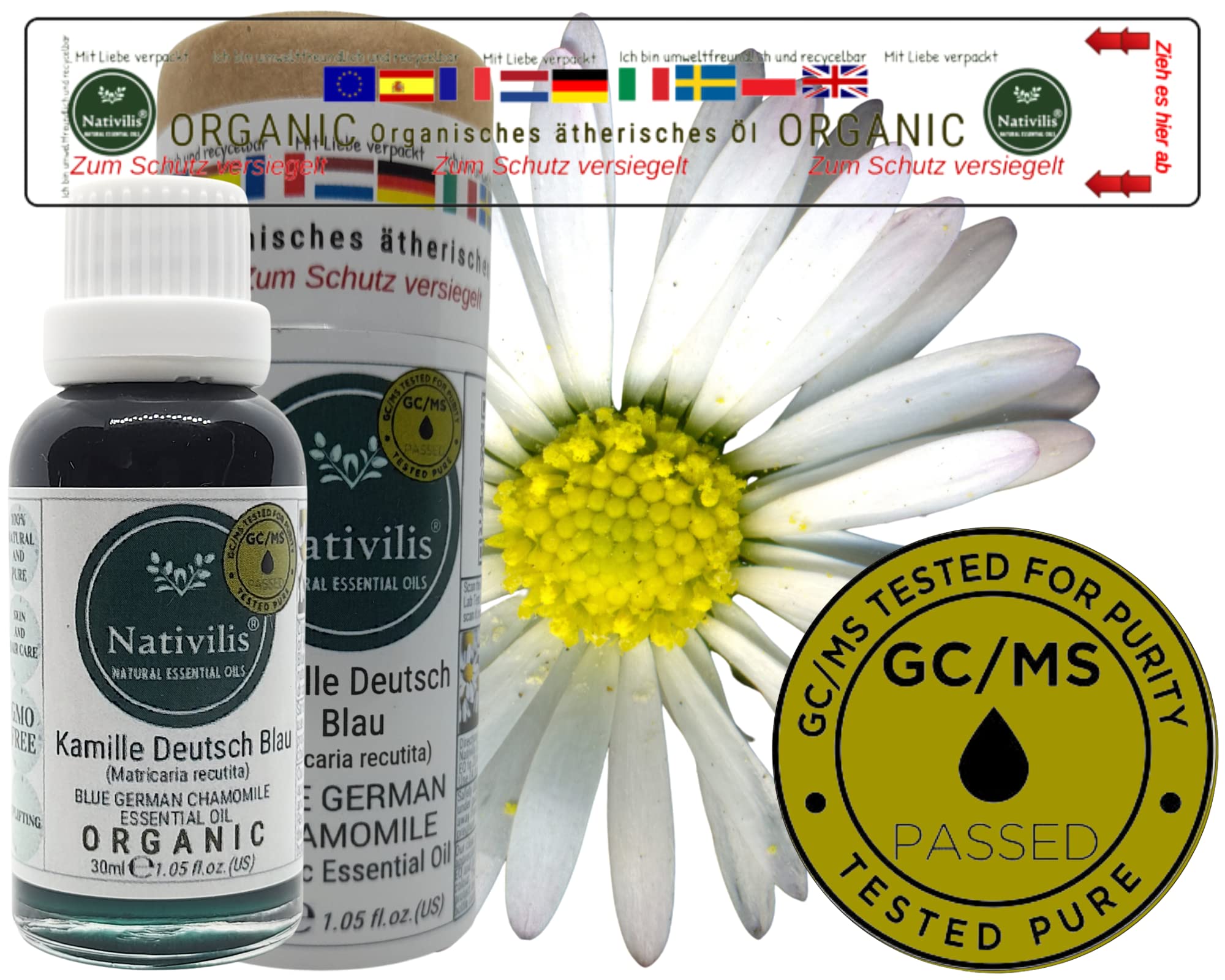 Nativilis Camomille Allemand Bleu (Matricaria recutita) Huile Essentielle Bio – Anti-inflammatoire, apaisant – Chamazulene Aromathérapie Copaiba