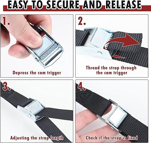 Miniatura 5 de Correas de Cartman para amarre de 1pulgadax12pies de hasta 600libras 10 unidades en bolsa de transporte Negro