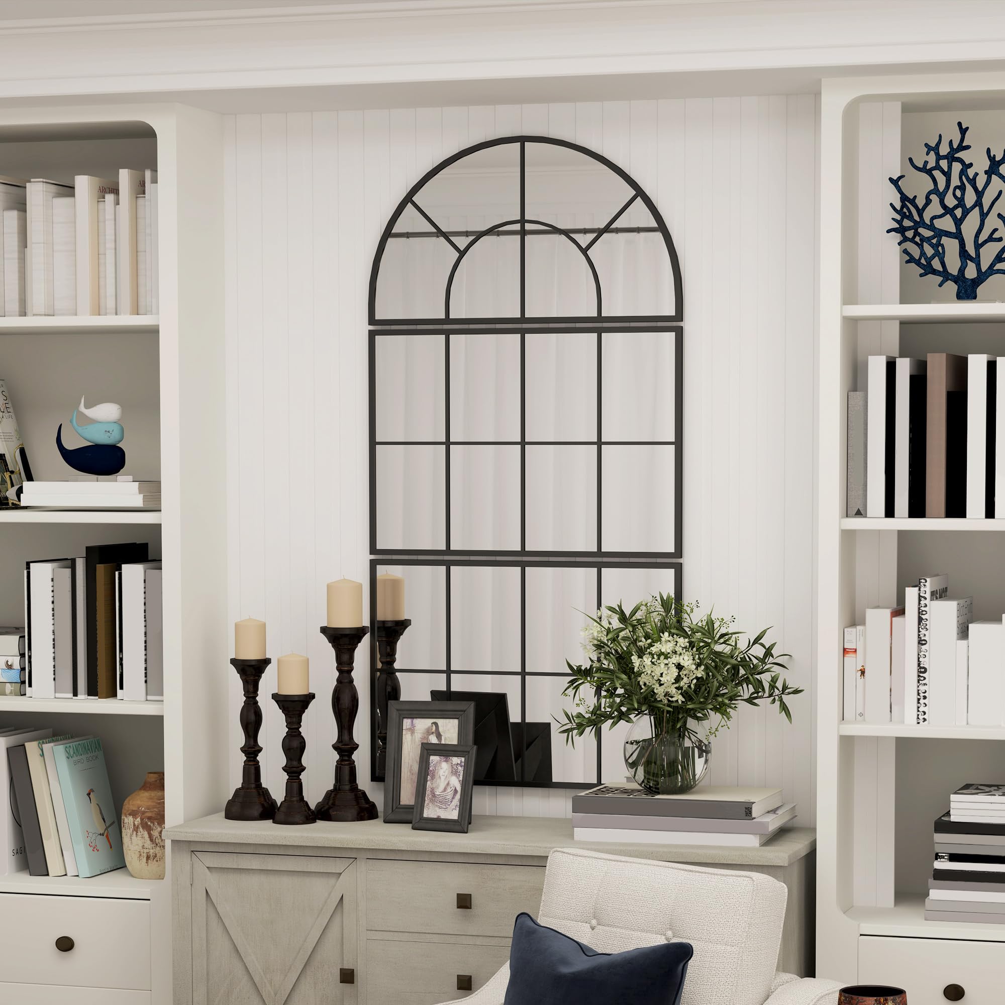 HOMCOM Espejo de Pared, 76x149 cm, 3 Piezas, Espejo de Recibidor con Marco de Metal en Forma de Ventana, Decoración para Salón, Dormitorio, Entrada, Negro