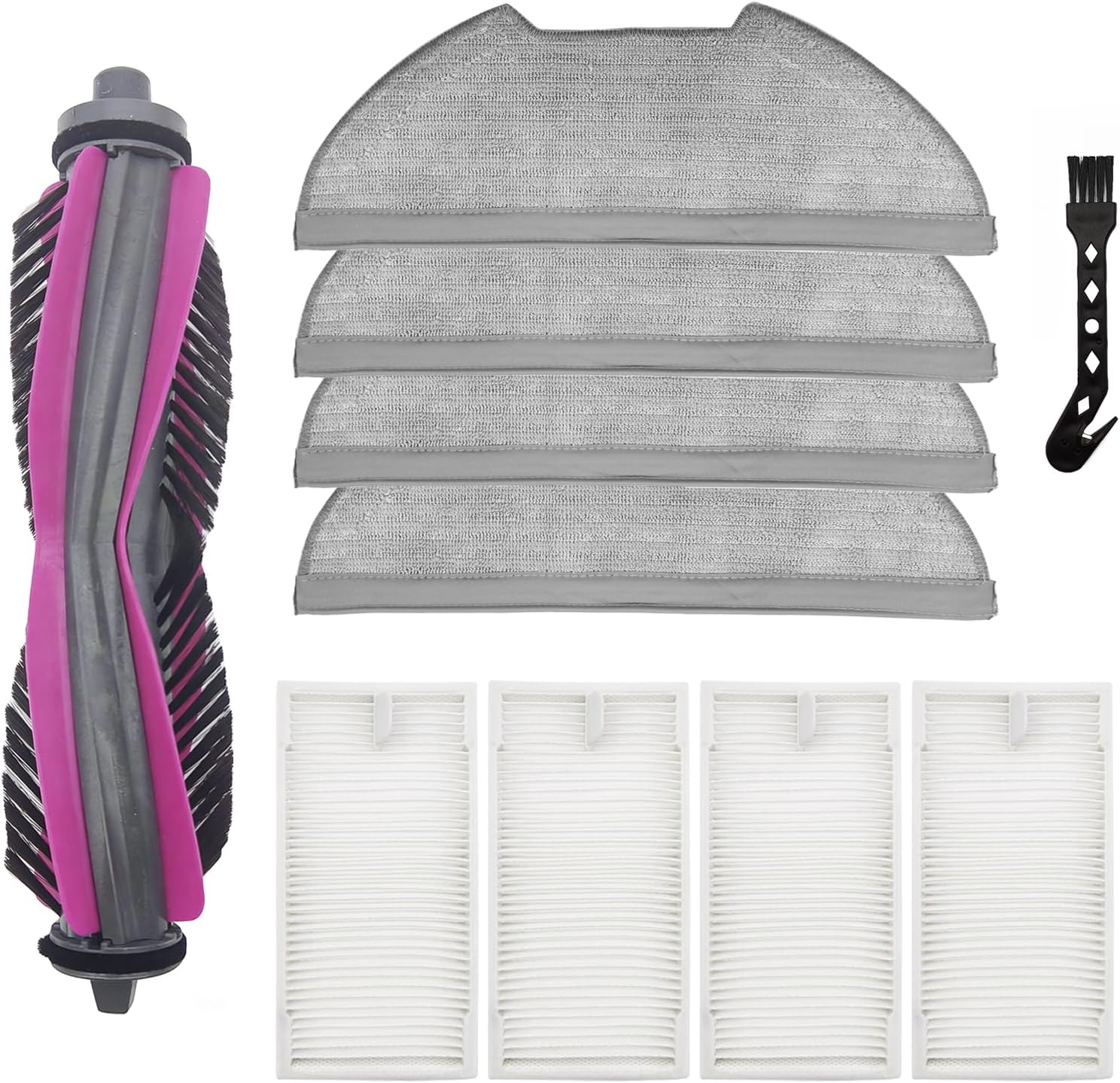 Replacement Accessories for Eureka E20 Evo Ultra Robot Vacuum.1Rubber Main Brush,4Mop Pads,4Filters,6Side Brush,1Cleaning Brush.