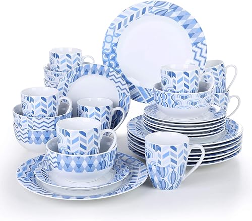 Miniatura 1 de Veweet - Vajilla de porcelana de 16 piezas - Juego de platos con plato extendido, plato de postre, plato hondo y taza - para fiestas, banquetes,
