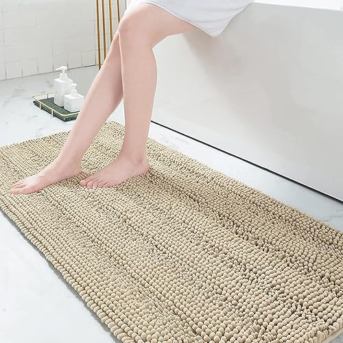 Miniatura 50 de Grandaily - Alfombras de baño de felpilla a rayas, extragruesas y absorbentes, antideslizantes, con fibras largas y suaves, lavables a máquina, para